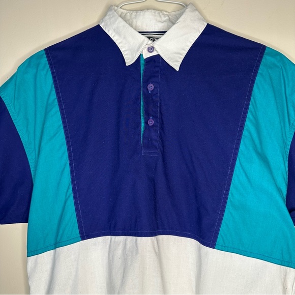 Men’s 1/4 Front Button Blue White Short Sleeve Shirt Medium - Picture 2 of 6